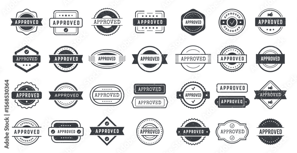 Fototapete approved stamp. grunge textured badges collection for verification acceptance recent vector template