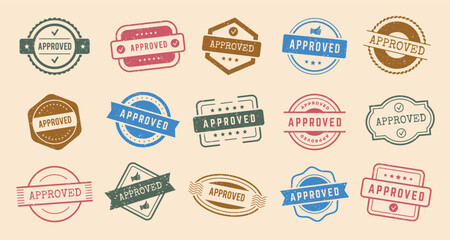 Obraz premium Approve badges. Stamp templates with grunge texture vector verification badges collection set recent vector badges set