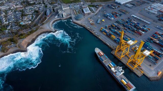 Overview of Shipping Lanes and Port Infrastructure from Above