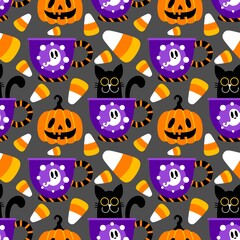 Halloween animals seamless cats pattern for wrapping paper