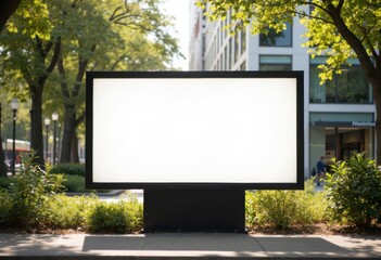 Fototapeta premium Empty billboard in a sunny urban setting, perfect for advertising space