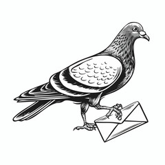 Pigeon Carrying Mail image vector isolated on white background.