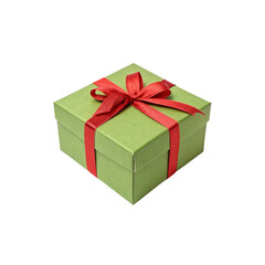 Obraz premium A Beautifully Wrapped Green Gift Box with a Red Ribbon Tied in a Bow