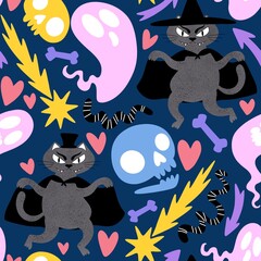 Halloween animals seamless cats pattern for wrapping paper