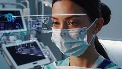 Asian Female Doctor Analyzing Digital Medical Data on Screen in Hospital                              - Powered by Adobe