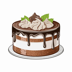 Decadent Chocolate Fudge Cake Image Vector Isolated on white background.