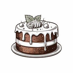Decadent Chocolate Fudge Cake Image Vector Isolated on white background.