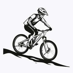 Naklejka premium Young man riding a mountain bike downhill style image vector isolated on white background.