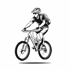 Naklejka premium Young man riding a mountain bike downhill style image vector isolated on white background.