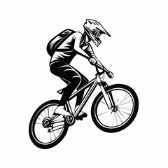 Naklejka premium Young man riding a mountain bike downhill style image vector isolated on white background.