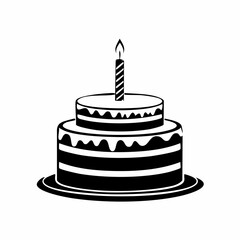 Birthday Simple Cake with One Candle image vector isolated on white background.