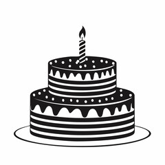 Birthday Simple Cake with One Candle image vector isolated on white background.