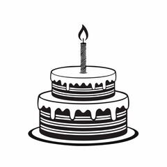 Birthday Simple Cake with One Candle image vector isolated on white background.
