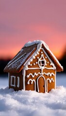 Naklejka premium Gingerbread house christmas holiday baking recipe winter snow frosting dessert food art