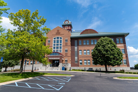 Clinton County Courthouse in St Johns Michigan with Blue Sky and Clouds