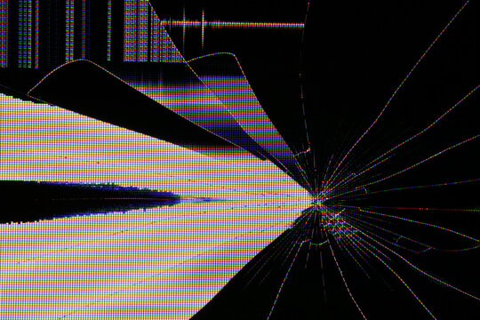 Abstract pixelated cityscape resembling a futuristic urban scene, distorted by RGB screen pixels and digital glitching for artistic impact. - Powered by Adobe