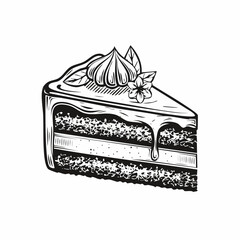 Slice Chocolate Fudge Cake Image Vector Isolated on white background.