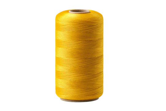 A yellow spool of thread sits on a white background