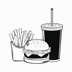 Delicious Cheeseburger With Cola And Potato Fries image vector isolated on white background.