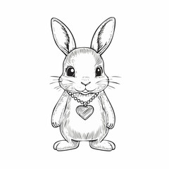 Adorable Bunny Standing Upright While Wearing a Heart Necklace in Cute Vector Style
