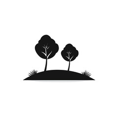 Obraz premium A minimalist silhouette of two trees on a small hill, creating a simple and elegant natural scene against a plain background.