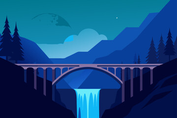Fototapeta premium Long Exposure Photo Of Multnomah Falls At Twilight