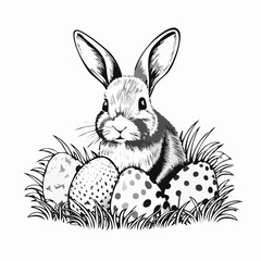 Easter bunny with decorated Easter eggs in a field Image Vector on white background.