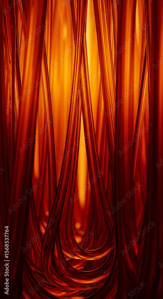 Poster intricate pattern of red and orange, glossy, curved lines creating a depth effect, showcasing abstra