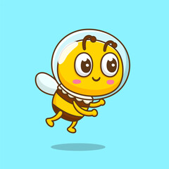 illustration of cute cartoon bee use helm