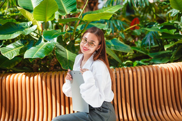 young woman in a tropical resort
