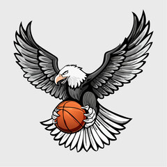 Powerful Eagle Carrying a Basketball in Its Talons Symbolizing Team Spirit and Competition Vector