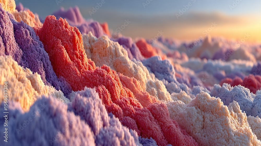 Wall mural a detailed image of a colorful peak with a clear blue backdrop and cloudy frontscape