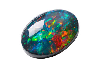 A colorful gemstone with a black center