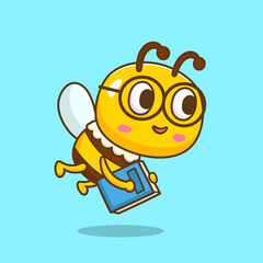Obraz premium illustration of cute cartoon bee bring a book