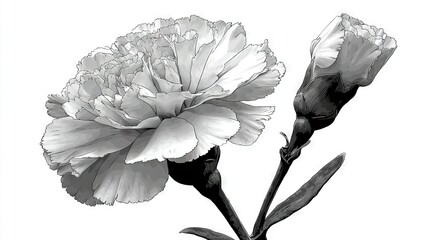   Black and white flower on white background