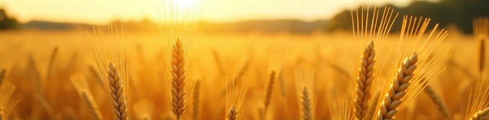Golden Barley Field Abundant Harvest at Sunset, Ripe Grains Ready for Transport,  Evoking Rural Tranquility and Agricultural Success