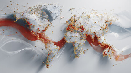 Abstract technology white background. Earth network with glowing nodes and net lines business connection of lines from nodes It is connected to endless nodes and represents the innovation 