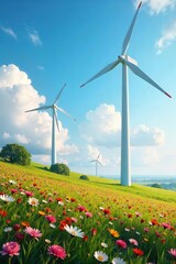 Windmills and Wildflowers A Picturesque Spring Scene of Renewable Energy