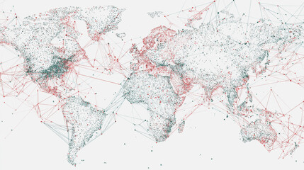 Abstract technology white background. Earth network with glowing nodes and net lines business connection of lines from nodes It is connected to endless nodes and represents the innovation 