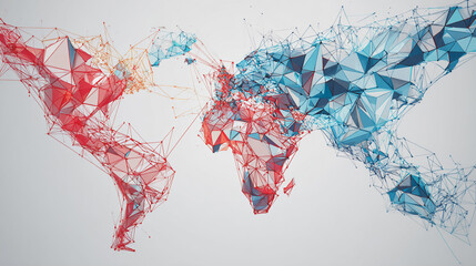 Abstract technology white background. Earth network with glowing nodes and net lines business connection of lines from nodes It is connected to endless nodes and represents the innovation 