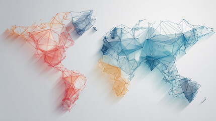 Abstract technology white background. Earth network with glowing nodes and net lines business connection of lines from nodes It is connected to endless nodes and represents the innovation 