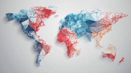 Abstract technology white background. Earth network with glowing nodes and net lines business connection of lines from nodes It is connected to endless nodes and represents the innovation 