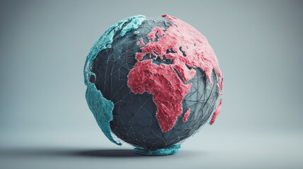 Abstract technology white background. Earth network with glowing nodes and net lines business connection of lines from nodes It is connected to endless nodes and represents the innovation 