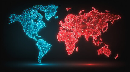 Abstract technology white background. Earth network with glowing nodes and net lines business connection of lines from nodes It is connected to endless nodes and represents the innovation 