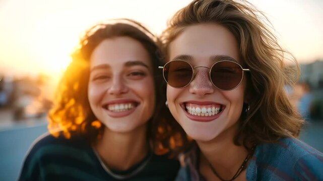 Two women enjoying a sunset skate session at the park.
