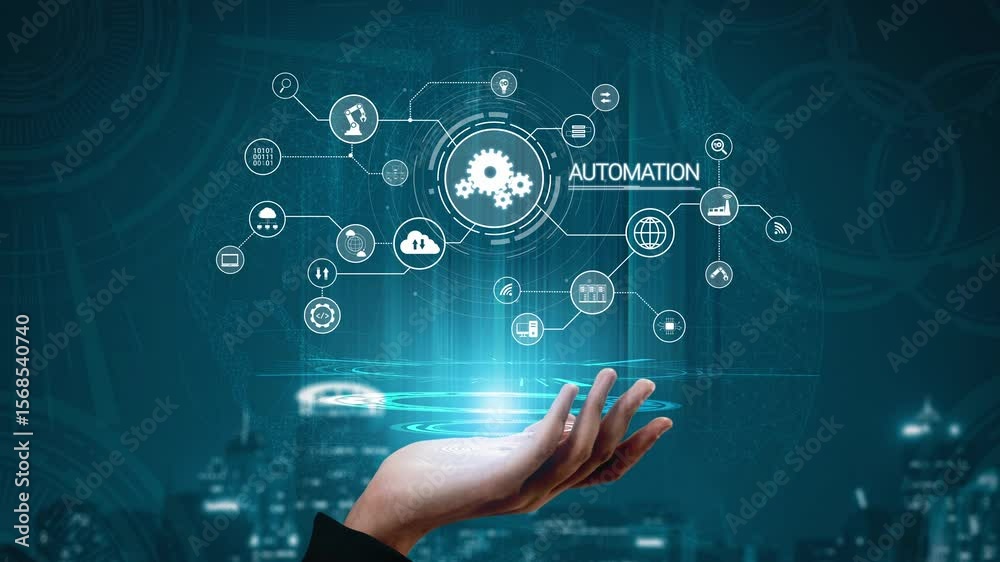 Poster modern automation drives workflow efficiency by connecting systems, people, and data. with intellige