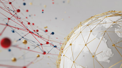 Abstract technology white background. Earth network with glowing nodes and net lines business connection of lines from nodes It is connected to endless nodes and represents the innovation 