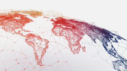 Abstract technology white background. Earth network with glowing nodes and net lines business connection of lines from nodes It is connected to endless nodes and represents the innovation 