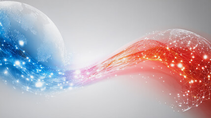 Abstract technology white background. Earth network with glowing nodes and net lines business connection of lines from nodes It is connected to endless nodes and represents the innovation 