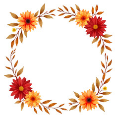 Obraz premium Floral wreath with orange and red flowers on white background 